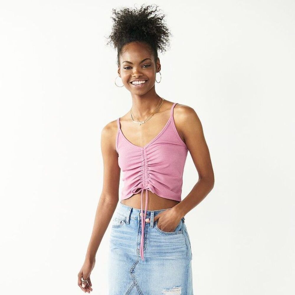So Mauve Ribbed Cinched Cami Tank Top M Plum Pink Y2K Tie Bow Summer Festival